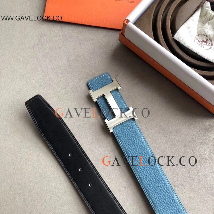 Low Price Hermes Belt Men Blue with Silver Buckle 38mm - Wholesale